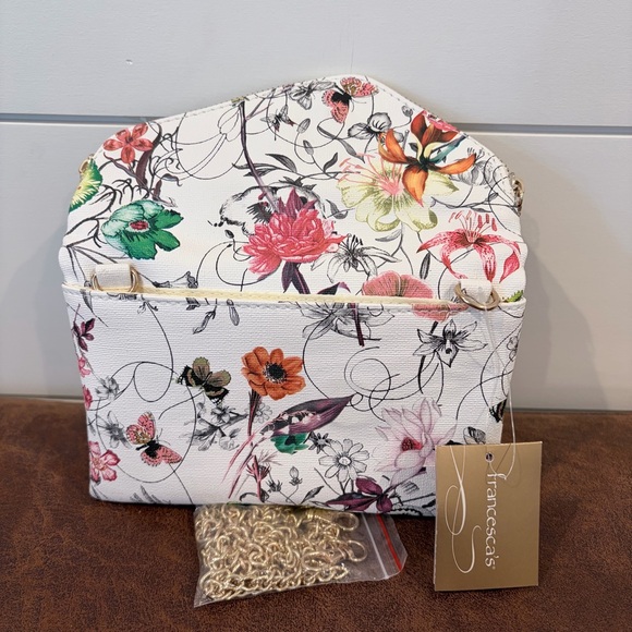 NWT Francesca's Romantic Floral Envelope Clutch Bag Gold Chain Chic Elegant - Picture 4 of 9